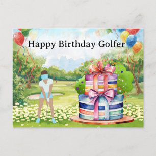 Postal Mulher de golfe está jogando golfe no Cartão de Go