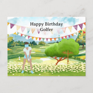 Postal Mulher de golfe está jogando golfe no Cartão de Go