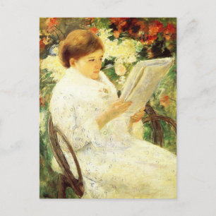 Postal Mulher lendo em um jardim por Mary Cassatt Cartão