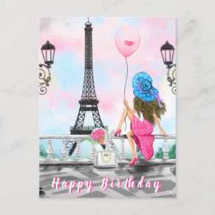 Postal Mulher no Cartão de Aniversário de Paris