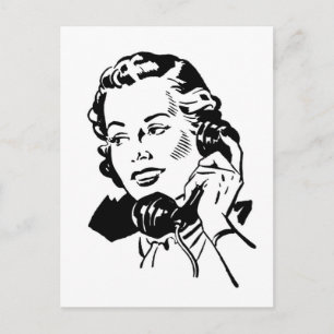 Postal Mulher retro no cartão do telefone