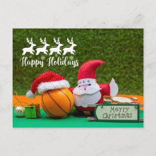 Postal Natal de basquete com cartão de Papai Noel