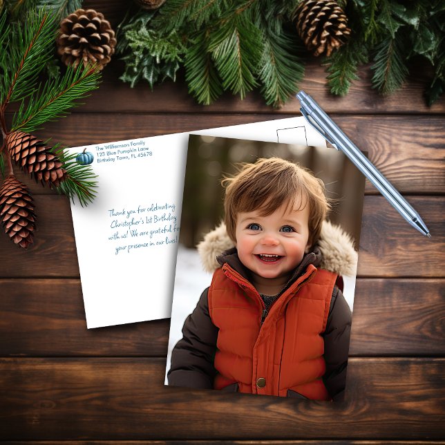 Postal Nossa Pequena Abóbora Azul Cartão de Agradecimento (Criador carregado)