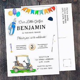 Postal Nosso Pequeno Golfista Cartão Azul de Aniversário