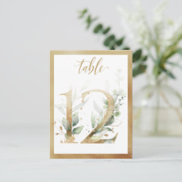 Postal Números de Mesa Folhagem Verde Dourado, Cartão da 