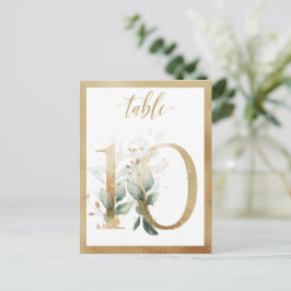 Postal Números de Mesa Folhagem Verde Dourado, Cartão da 