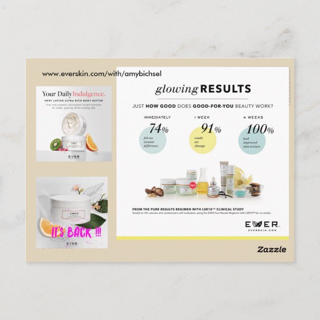 Postal NUNCA cartão de Skincare (Verso)