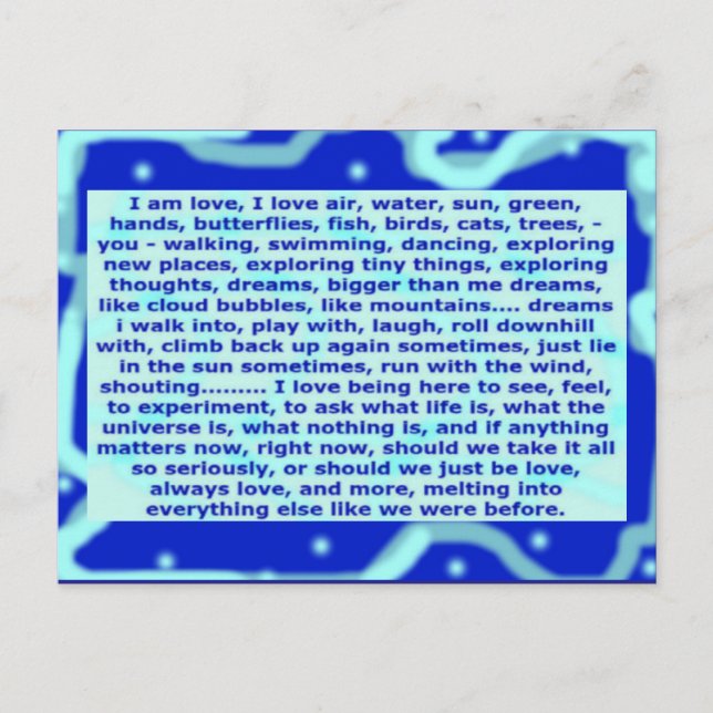 Postal O cartão criativo 4a eu sou amor, sonhos, estando (Frente)