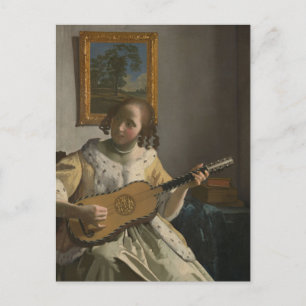 Postal O Tocador de Guitarra por Johannes Vermeer Cartão 