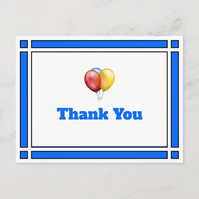 Postal Obrigado Balões de Aniversário Cartão Azul (Frente)