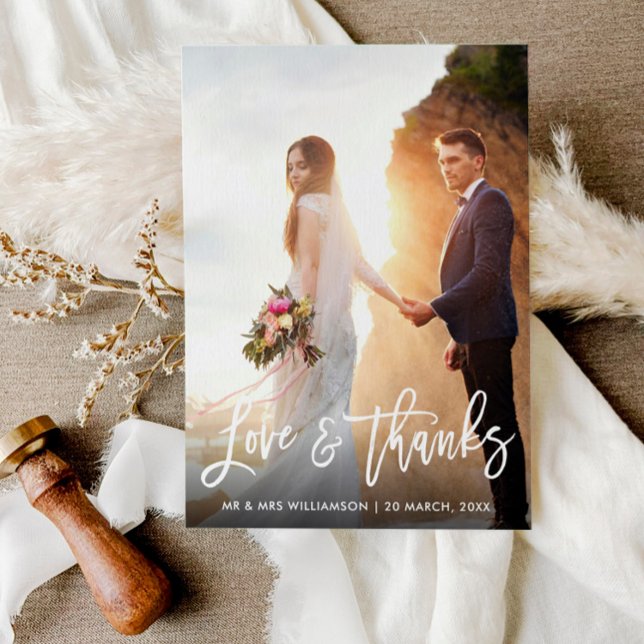 Postal obrigado de casamento branco você cartão com fotos (Criador carregado)