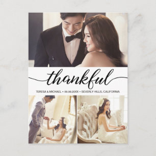 Postal Obrigado elegante cartão de casamento com foto Obr