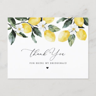 Postal obrigado floral limão, seu cartão de dama de honra