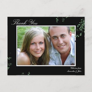 Postal Obrigado Foto De Casamento Cartão Verde Floral