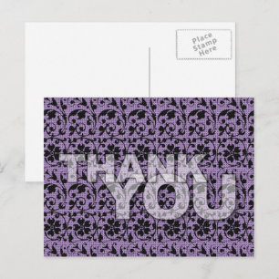 Postal Obrigado Padrão Floral Cartão Pós-Púrpura
