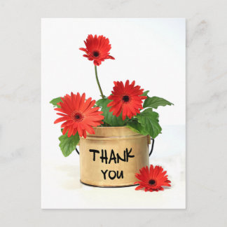 Postal Obrigado Red Gerbera Daisy Flower Pote Cartão