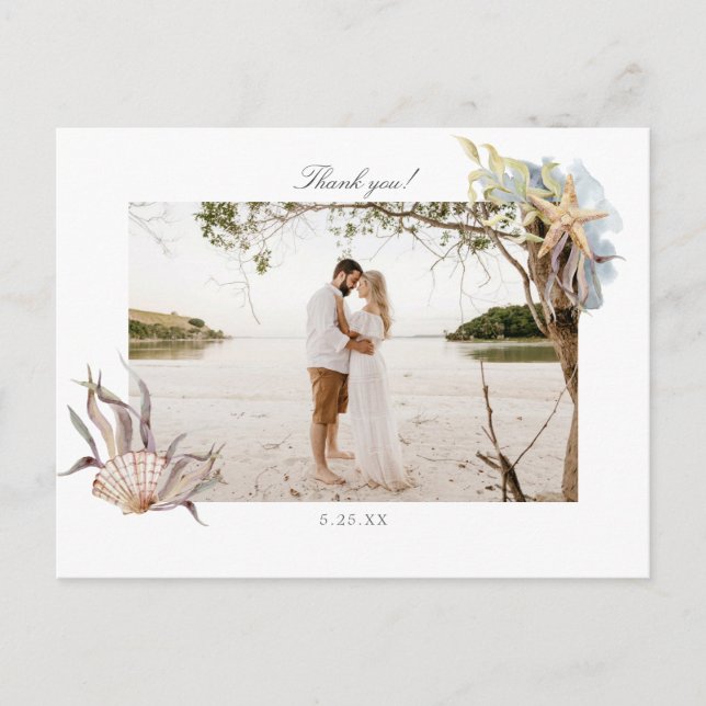 Postal Ocean Beach Weding Obrigado Cartão com fotos Cartã (Frente)
