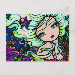 Postal Ocean Coral Reef Starfish Mermaid Fantasy Cartão 