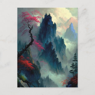 Postal Paisagem de Montanha Nebulosa Sonhadora em Cartão