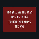 Postal Palavras De Cartão De Aconselhamento Do Partido Az<br><div class="desc">Palavras festas de formatura de cartões de aconselhamento. Peça aos seus hóspedes que compartilhem suas próprias lições de vida com seu formando de graduação. Monograma com nome de formando. "Para William O Formando, Lições Na Vida Para Ajudá-Lo No Caminho". Uma maravilhosa ficha de memória de manutenção da graduação. Fundo azul....</div>
