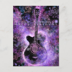Postal Parabéns Cartão de Aniversário Romântico Guitarra 
