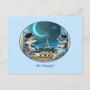 Postal Paris no Cartão de Posto à Noite - Feliz
