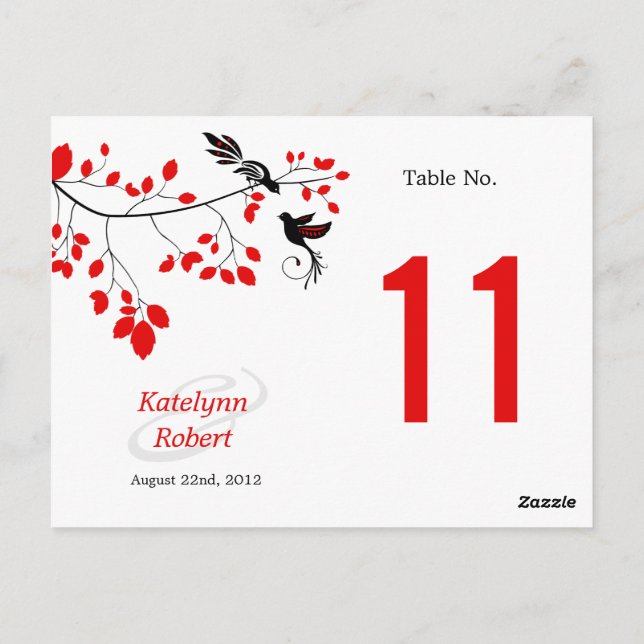 Postal Pássaros no Cartão de Número de Tabela Vermelha e  (Verso)