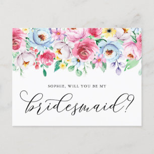 Postal Pastel Flowers, Você Será Meu Cartão De Bridesmaid