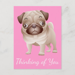 Postal Pensando em você Pug Puppy Dog Pink Cartão