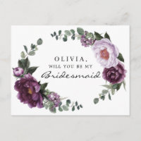 Plum Peonies Bridesmaid - Cartão de Proposta