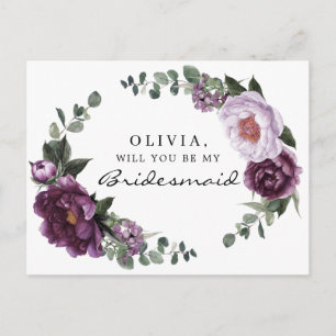 Postal Plum Peonies Bridesmaid - Cartão de Proposta