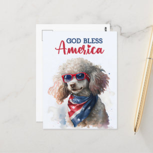Postal Poodle Patriótico, Deus Abençoe a América Cartão P