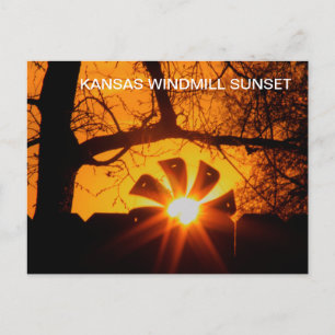 Postal Pôr do sol do moinho de vento do Kansas CARTÃO POS