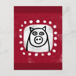 Postal Porco Engraçado No Cartão Vermelho