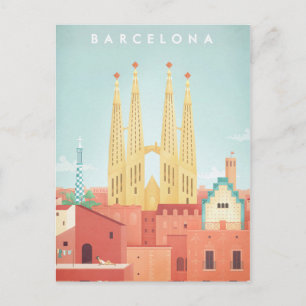 Postal Poster de Viagens vintage de Barcelona - Cartão po