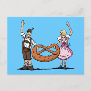 Postal Pretzel bávaro do casal de Oktoberfest do cartão