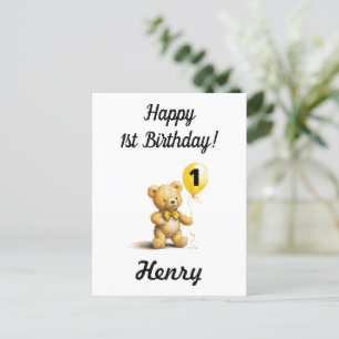 Postal Primeiro aniversario Feliz, Cartão de Urso de Tedd