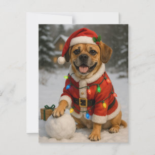 Postal Puggle cartão de Natal