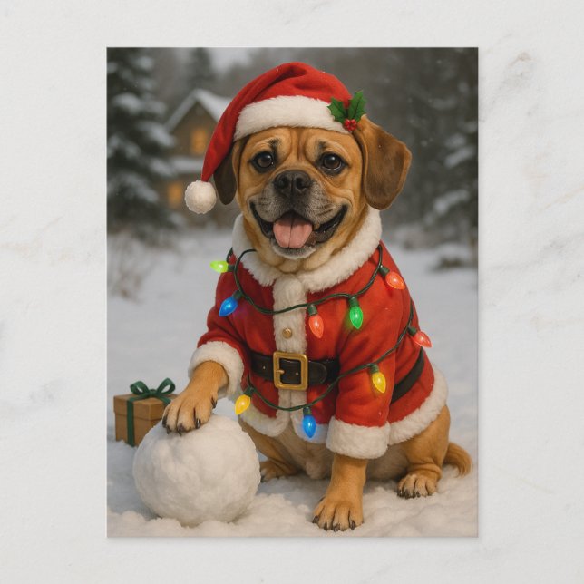 Postal Puggle cartão de Natal (Frente)