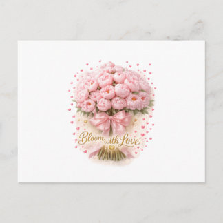 Postal Ramalhete de Peônias Rosa Suave com Amor Cartão Po