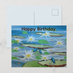 Postal Rãs Azuis Em Folhas De Lótus, Cartão De Aniversári