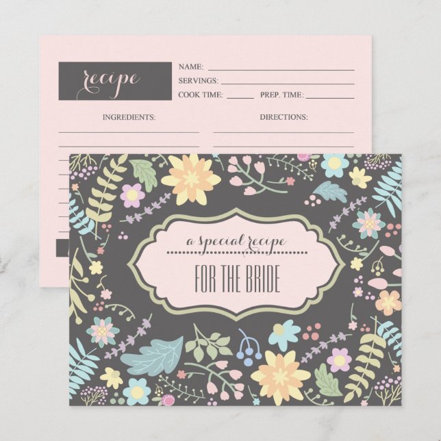 Postal Receita da Noiva. Cartão de Casamento Floral Moder (Frente/Verso)