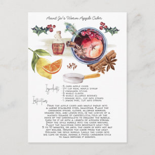 Postal Receita de sidra de maçã de aquarela   Cartão de F