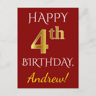Postal Red, Faux Dourado 4.º Aniversário + Cartão Post