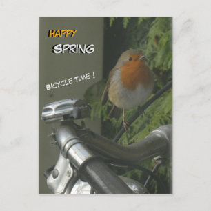 Postal Robin no Bicicleto Fechar Primavera Feliz Cartão P