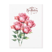 Rosas Cor-de-Rosa em Aquarela Cartão de Aniversári