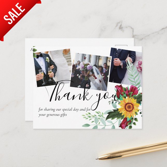 Postal Rosas de Borgonha Girassóis FOTO Cartão de Agradec (Criador carregado)