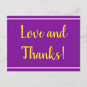Postal Roxo, Mínimo e Elegante "Obrigados e Amor!" Cartão