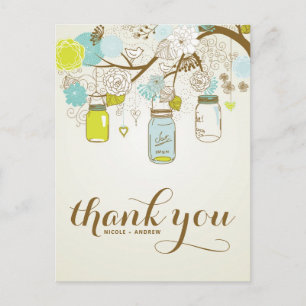 POSTAL RUSTIC BLUE & YELLOW MASON JARS OBRIGADO AO CARTÃO