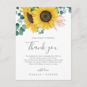 Postal Rustic Sunflower Obrigado Cartão De Recepção de